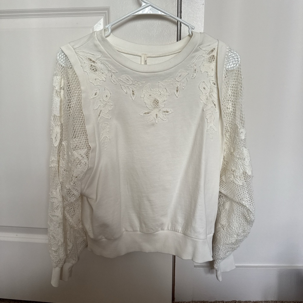 Anthropologie Lace Sleeve Sweatshirt